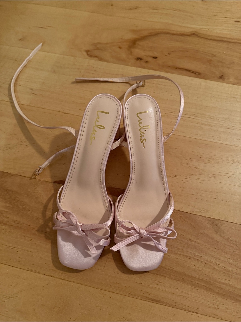 Pink Satin Bow Ankle Strap High Heels Size 7.5